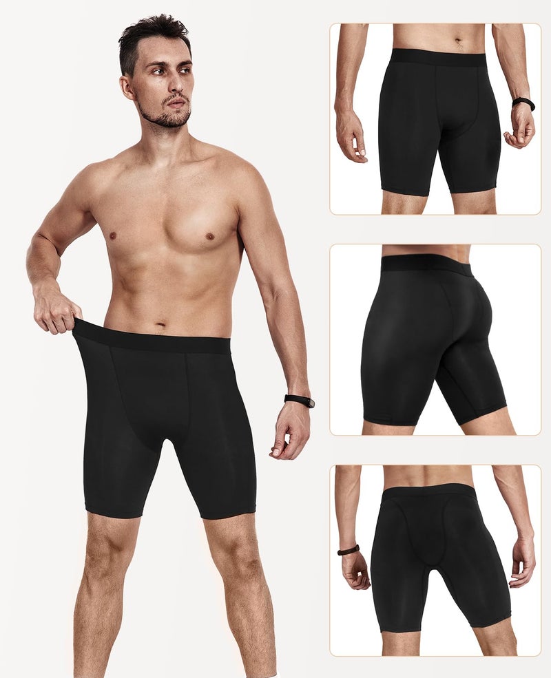 Niksa 3 Pack Compression Shorts Men Quick Dry Black Performance Athletic Shorts-S - Image 2